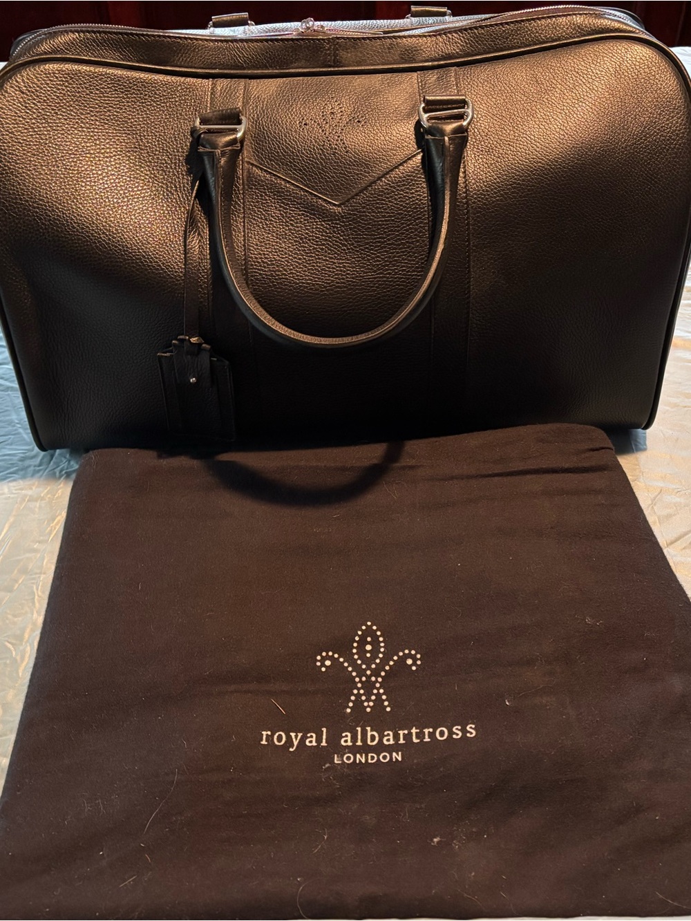 Royal Albartross London Black Leather Travel Duffel Bag